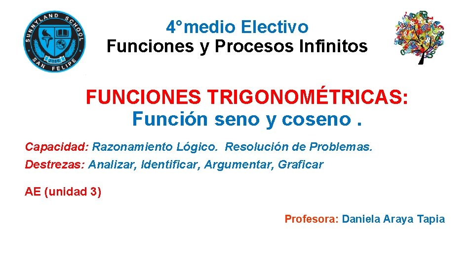 4°medio Electivo Funciones y Procesos Infinitos FUNCIONES TRIGONOMÉTRICAS: Función seno y coseno. Capacidad: Razonamiento