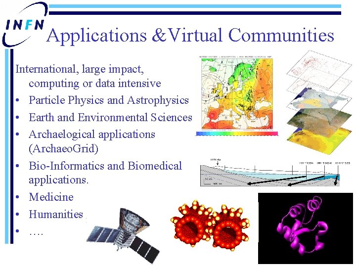 Applications &Virtual Communities International, large impact, computing or data intensive • Particle Physics and