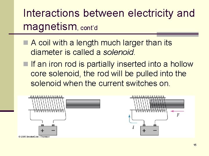 Interactions between electricity and magnetism, cont’d n A coil with a length much larger