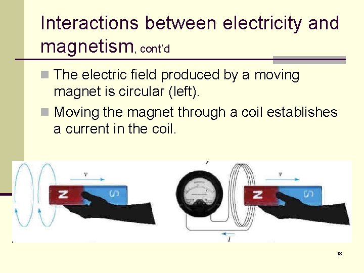 Interactions between electricity and magnetism, cont’d n The electric field produced by a moving