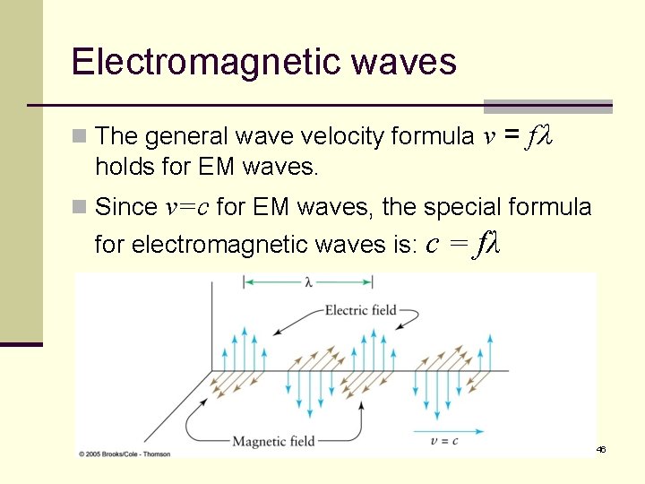 Electromagnetic waves n The general wave velocity formula v = fl holds for EM