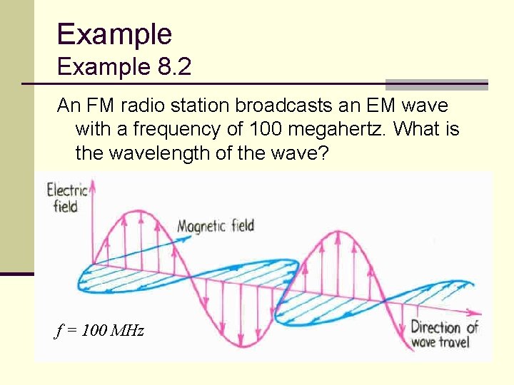 Example 8. 2 An FM radio station broadcasts an EM wave with a frequency