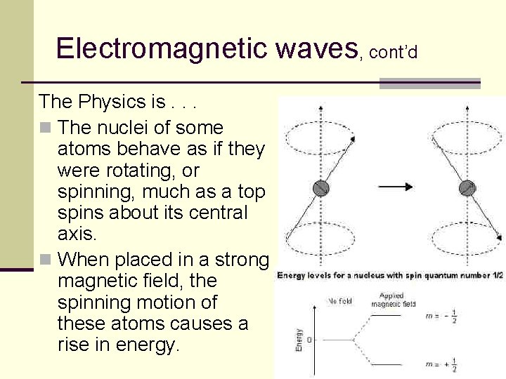 Electromagnetic waves, cont’d The Physics is. . . n The nuclei of some atoms
