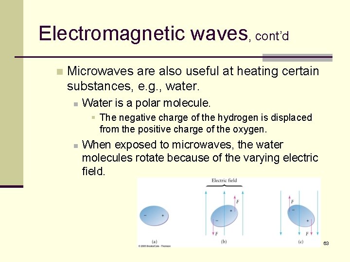 Electromagnetic waves, cont’d n Microwaves are also useful at heating certain substances, e. g.