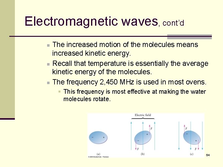 Electromagnetic waves, cont’d n n n The increased motion of the molecules means increased