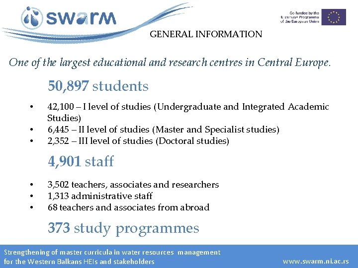 GENERAL INFORMATION One of the largest educational and research centres in Central Europe. 50,