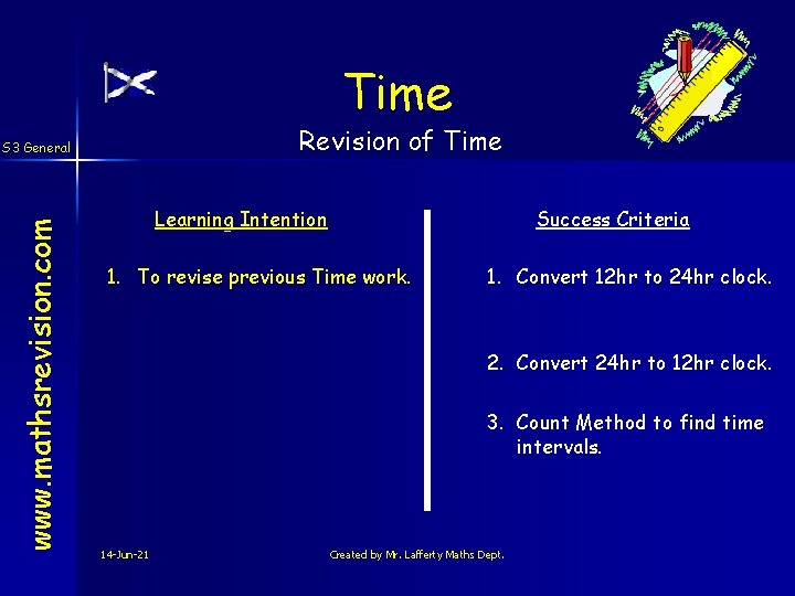Time Revision of Time www. mathsrevision. com S 3 General Learning Intention Success Criteria