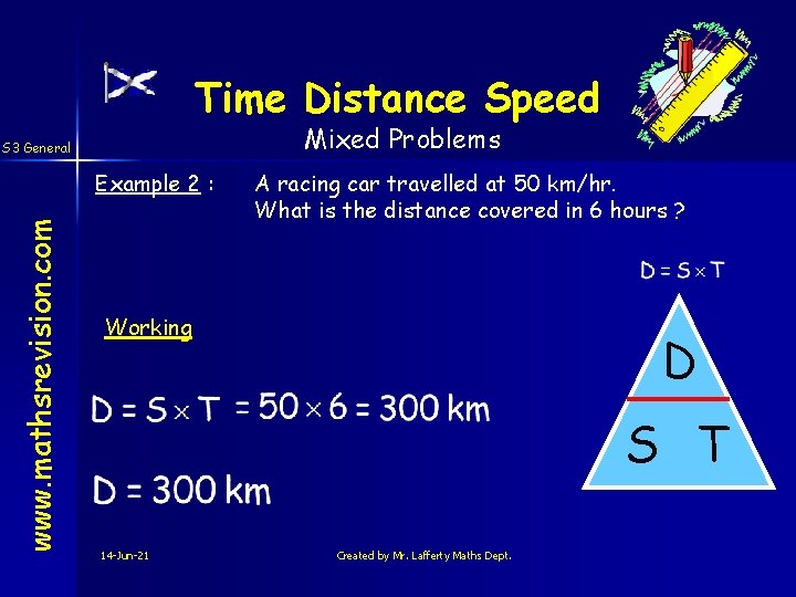 Time Distance Speed Mixed Problems S 3 General www. mathsrevision. com Example 2 :