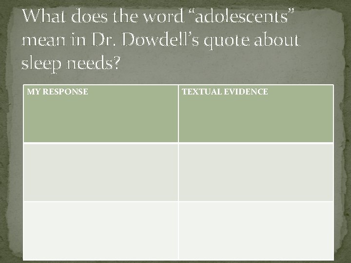What does the word “adolescents” mean in Dr. Dowdell’s quote about sleep needs? MY