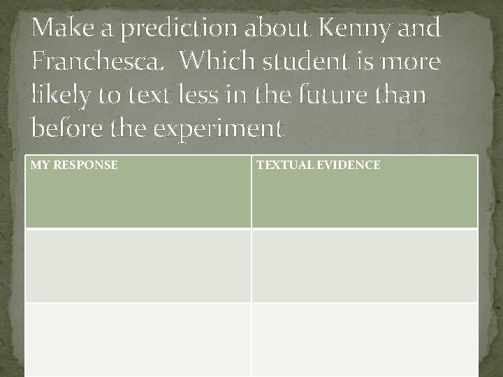 Make a prediction about Kenny and Franchesca. Which student is more likely to text
