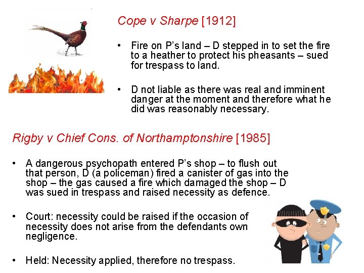 Cope v Sharpe [1912] • Fire on P’s land – D stepped in to