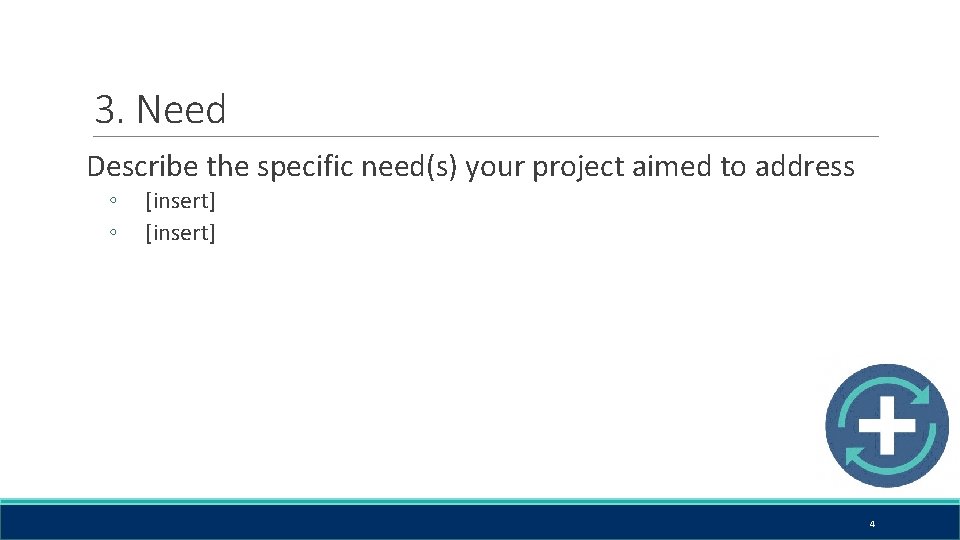 3. Need Describe the specific need(s) your project aimed to address ◦ ◦ [insert]