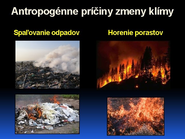 Antropogénne príčiny zmeny klímy Spaľovanie odpadov Horenie porastov 