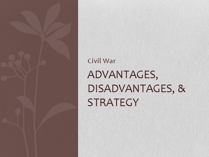 Civil War ADVANTAGES, DISADVANTAGES, & STRATEGY 