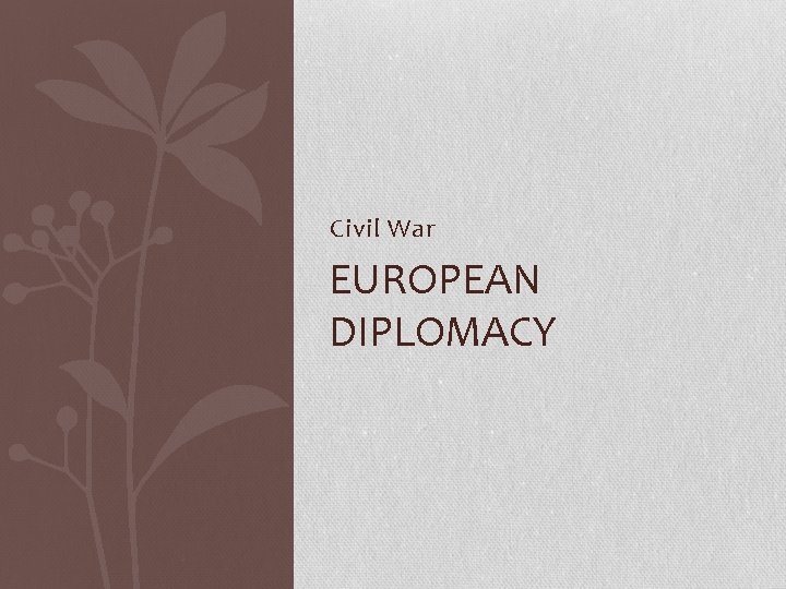 Civil War EUROPEAN DIPLOMACY 