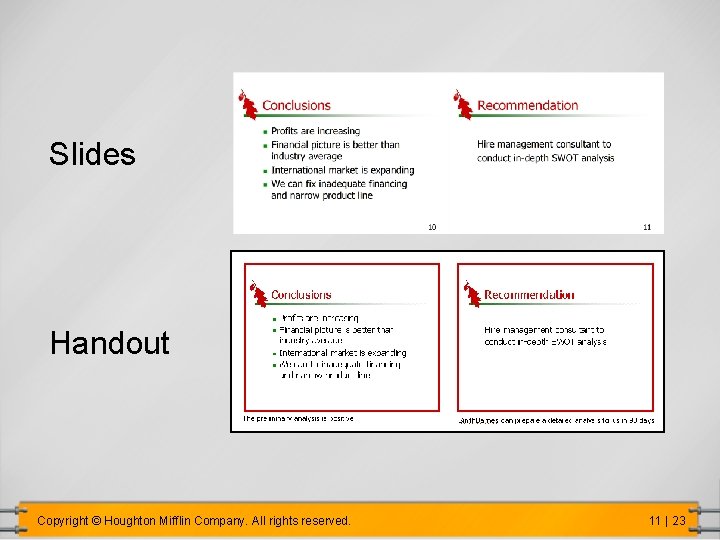 Slides Handout Copyright © Houghton Mifflin Company. All rights reserved. 11 | 23 