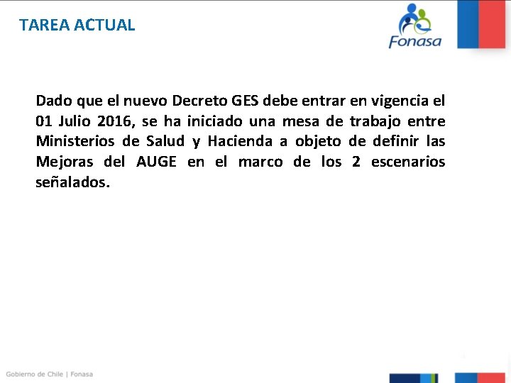 TAREA ACTUAL Dado que el nuevo Decreto GES debe entrar en vigencia el 01 TAREA ACTUAL Dado que el nuevo Decreto GES debe entrar en vigencia el 01