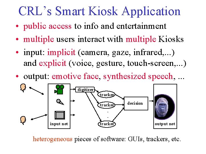 CRL’s Smart Kiosk Application • public access to info and entertainment • multiple users