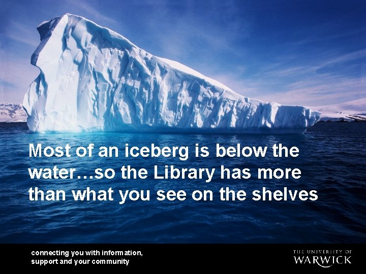 Most of an iceberg is below the water…so the Library has more than what