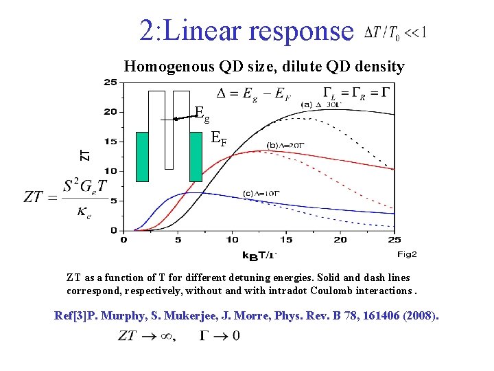 2: Linear response Homogenous QD size, dilute QD density Eg EF ZT as a