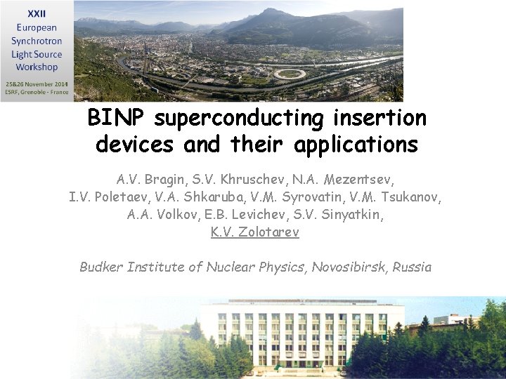 BINP superconducting insertion devices and their applications A. V. Bragin, S. V. Khruschev, N.