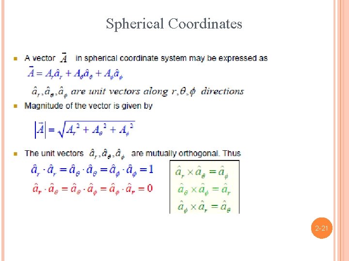 Spherical Coordinates 2 -21 