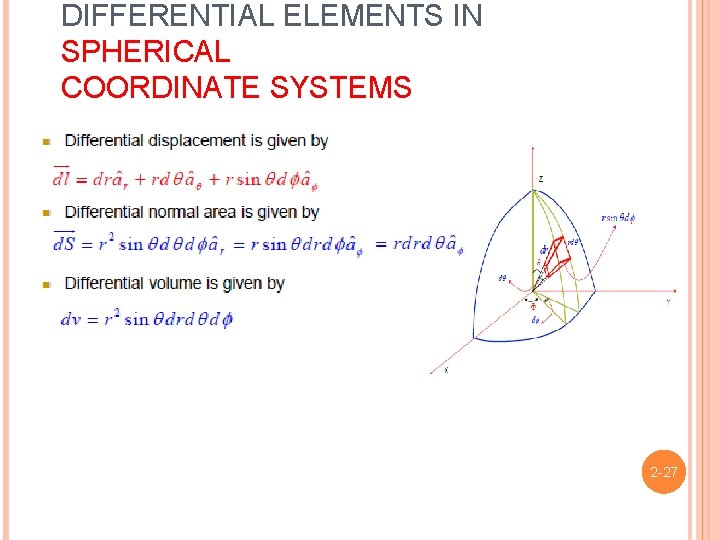 DIFFERENTIAL ELEMENTS IN SPHERICAL COORDINATE SYSTEMS 2 -27 