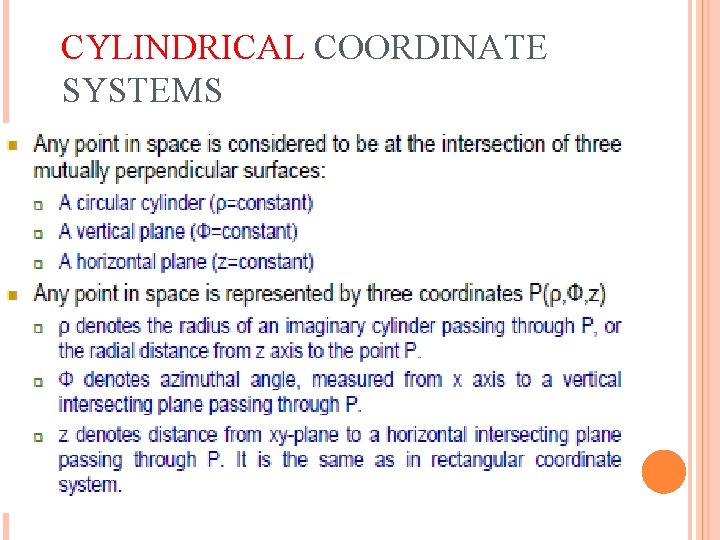 CYLINDRICAL COORDINATE SYSTEMS 