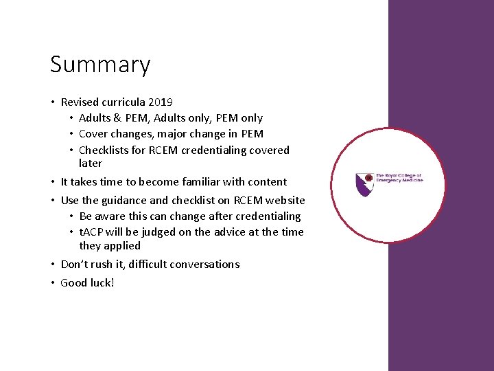 Summary • Revised curricula 2019 • Adults & PEM, Adults only, PEM only • Summary • Revised curricula 2019 • Adults & PEM, Adults only, PEM only •