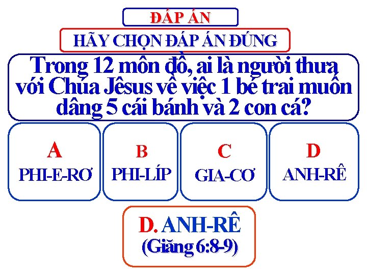 ĐÁP ÁN HÃY CHỌN ĐÁP ÁN ĐÚNG Trong 12 môn đồ, ai là người