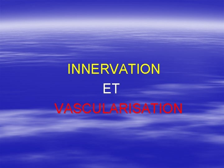 INNERVATION ET VASCULARISATION 