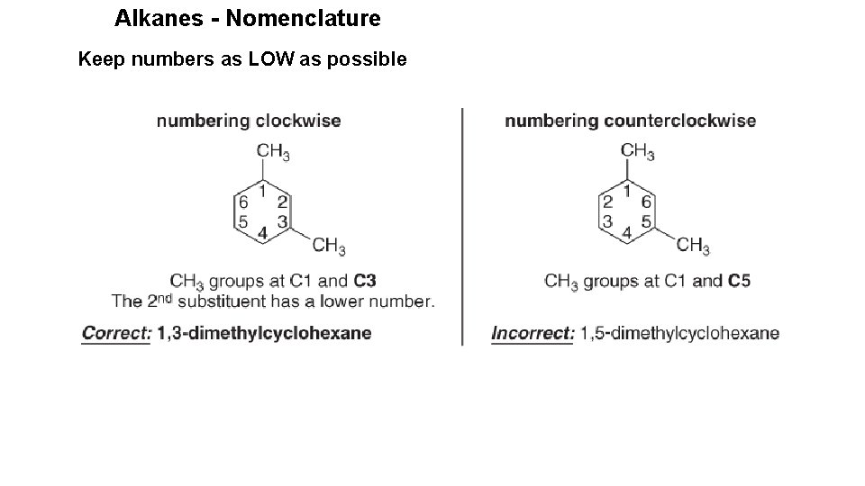 Alkanes - Nomenclature Keep numbers as LOW as possible 