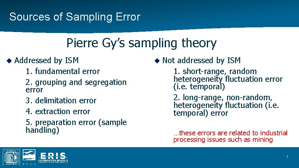 Sources of Sampling Error Pierre Gy’s sampling theory Addressed by ISM 1. fundamental error Sources of Sampling Error Pierre Gy’s sampling theory Addressed by ISM 1. fundamental error