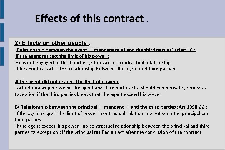 Effects of this contract : 2) Effects on other people : Relationship between the
