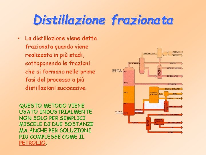 Distillazione frazionata • La distillazione viene detta frazionata quando viene realizzata in più stadi,