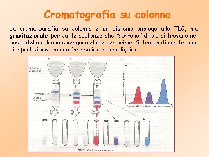 Cromatografia su colonna La cromatografia su colonna è un sistema analogo alla TLC, ma
