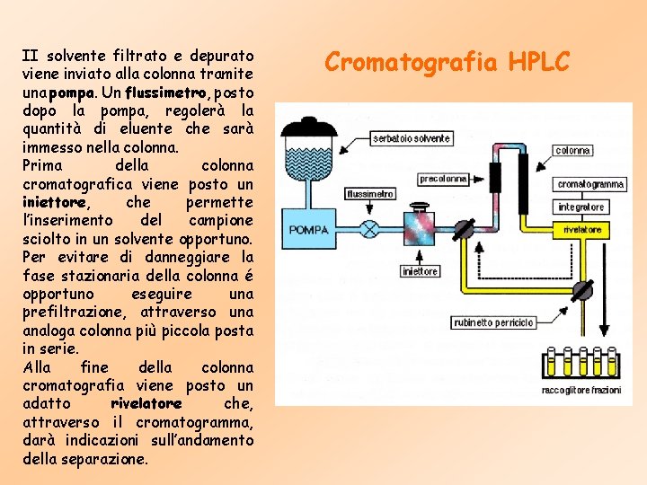 II solvente filtrato e depurato viene inviato alla colonna tramite una pompa. Un flussimetro,