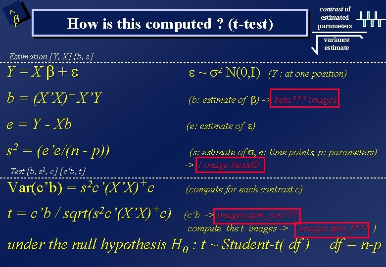 ^ b How is this computed ? (t-test) contrast of estimated parameters variance estimate ^ b How is this computed ? (t-test) contrast of estimated parameters variance estimate