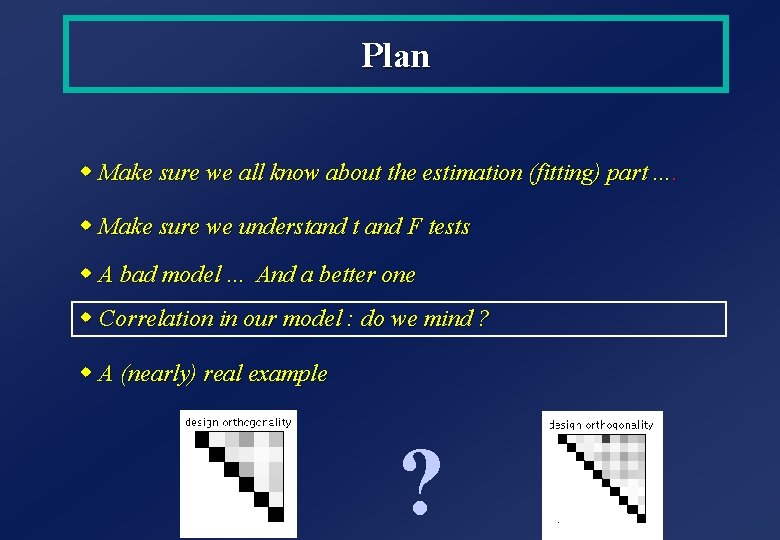 Plan w Make sure we all know about the estimation (fitting) part. . w Plan w Make sure we all know about the estimation (fitting) part. . w