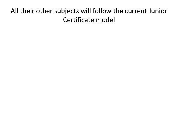 All their other subjects will follow the current Junior Certificate model 