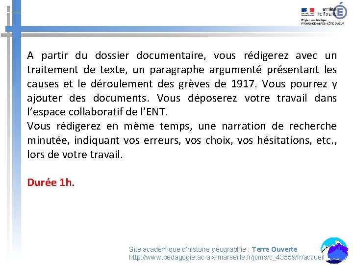 A partir du dossier documentaire, vous rédigerez avec un traitement de texte, un paragraphe