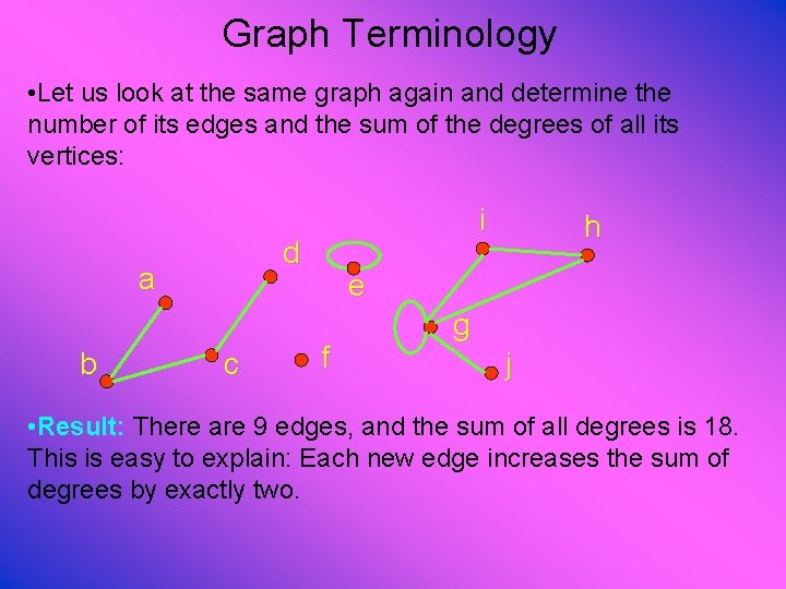 Graph Terminology • Let us look at the same graph again and determine the