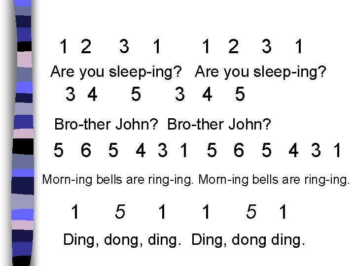1 2 3 1 Are you sleep-ing? 3 4 5 Bro-ther John? 5 6