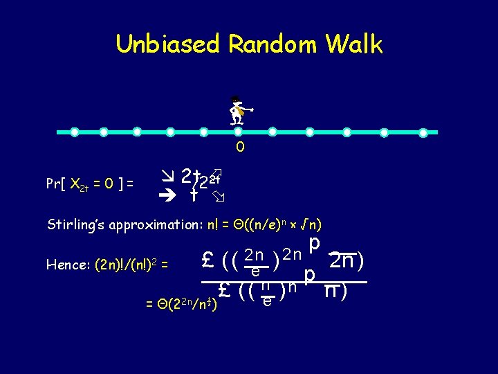 Unbiased Random Walk 0 Pr[ X 2 t = 0 ] = 2 t