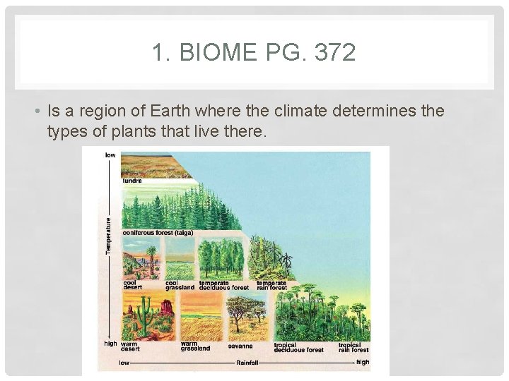 1. BIOME PG. 372 • Is a region of Earth where the climate determines