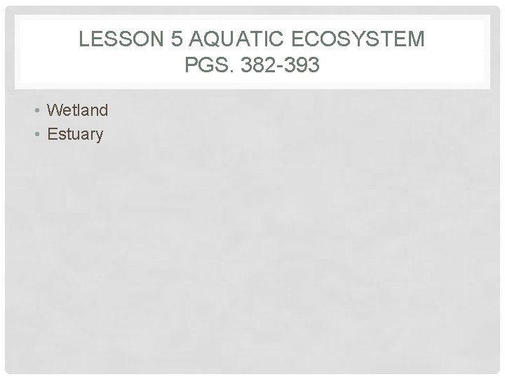 LESSON 5 AQUATIC ECOSYSTEM PGS. 382 -393 • Wetland • Estuary 