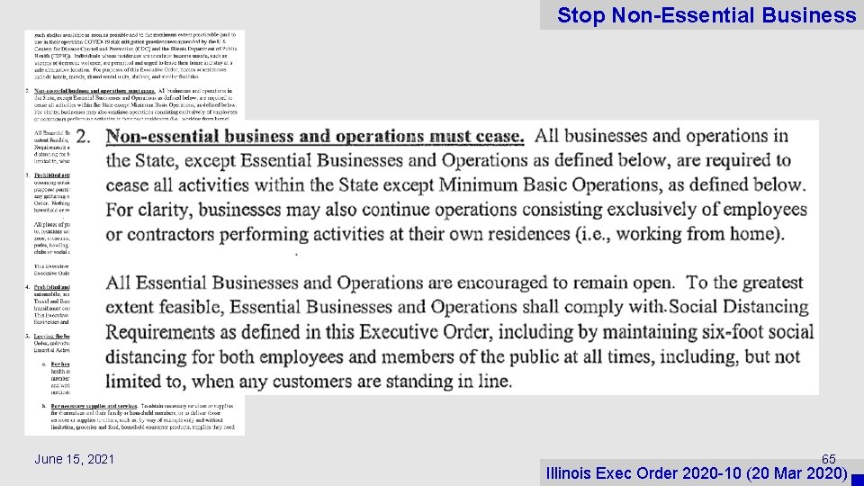 Stop Non-Essential Business June 15, 2021 65 Illinois Exec Order 2020 -10 (20 Mar