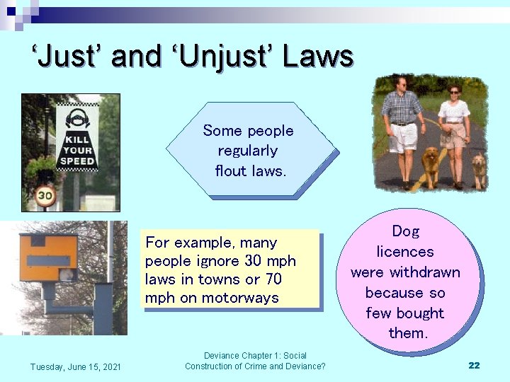 ‘Just’ and ‘Unjust’ Laws Some people regularly flout laws. For example, many people ignore