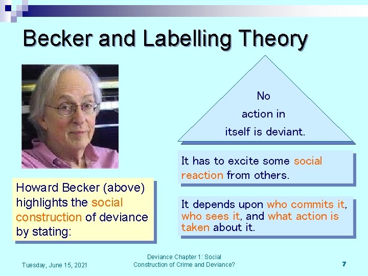 Becker and Labelling Theory No action in itself is deviant. Howard Becker (above) highlights