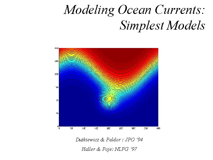 Modeling Ocean Currents: Simplest Models Dutkiewicz & Paldor : JPO ‘ 94 Haller &